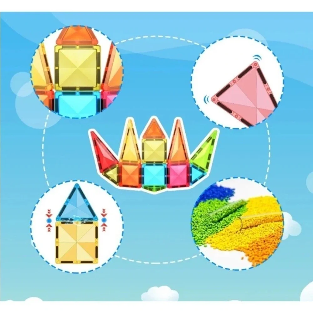 36-Piece Mini Diamond Magnetic Tiles Set - Red, Blue, Yellow